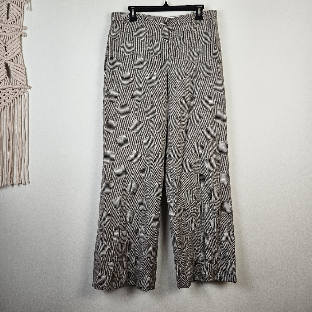 Theory Wide Trouser in Fluid Wool Jacquard Size 10 Pockets Lined